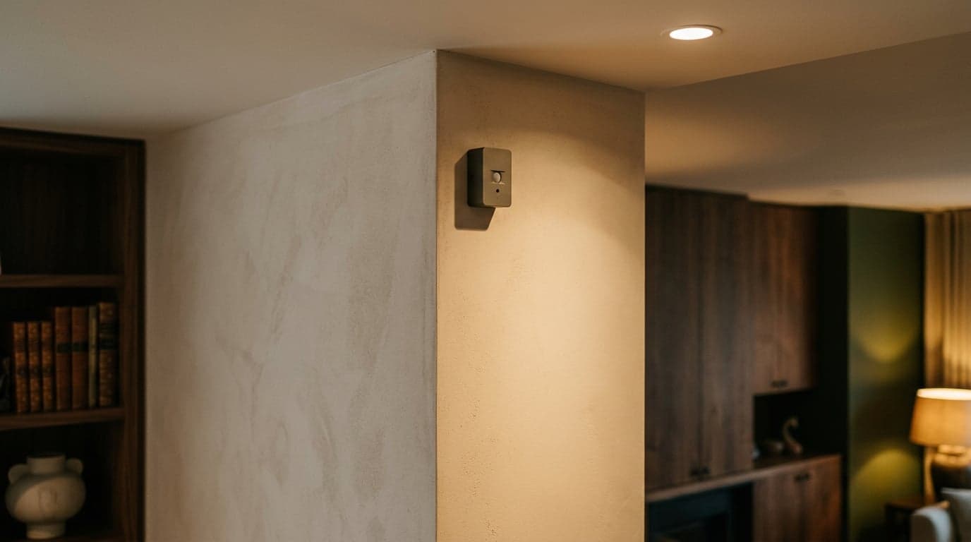 Panel de alarma de seguridad Arqos con sensores de movimiento y comunicación redundante GSM e IP instalado en residencia